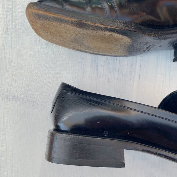 Vintage Prada 1990s Black Patent Square Toe Loafers - Picture 9 of 11